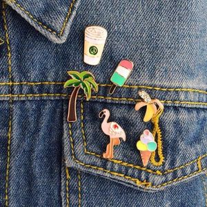 6st Set Banana Lolly Flamingo Palm Tree Cup Pins Brosches Badges Hard Emamel Lapel Pin Hat Bag Jeans Pins Backpack Accessories1285n