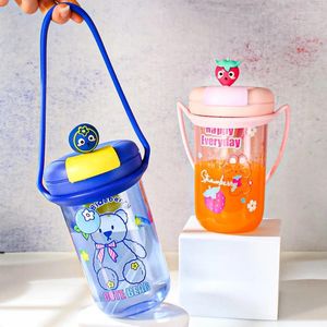 Vattenflaskor kreativ juice sippy cup hög utseende nivå juicing omrörning tecknad söt plast student bärbart handtag