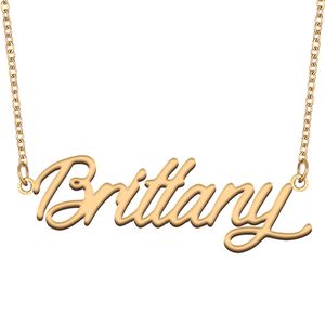 Brittany Name Necklace Stainless Steel Custom Personalized Nameplate Pendant for Women Girl Jewelry Mom Christmas Gift with Gold Plated