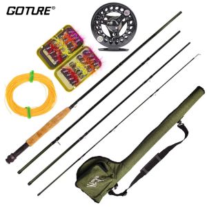 Rods Goture 2,7 m 9ft fluefiskstångssats och 5/6 rullekombinationsset Mediumfast Cork Grip Fly Rod med tillbehör Lure Line Tube Combo