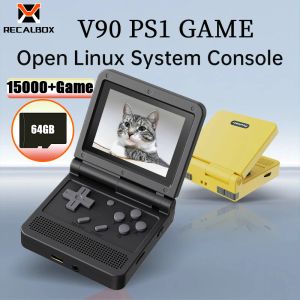 Jogadores POWKIDDY Novo V90 Black Retro Handheld Game Console 3inch HD Screen Builtin 15000 Jogos 64GB PS1 Jogo