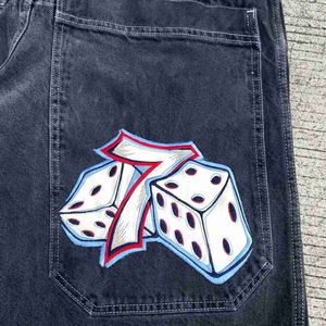 Shorts masculinos JNCO Shorts Streetwear 7 Dados Padrão Impressão Retro Solto Shorts Jeans Nova Moda Harajuku Hip Hop Goth Mens Basquete Shorts 240226