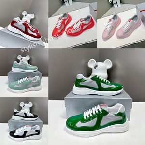 Designer skor mens skor klassiska avslappnade kvinnor sneakers läder nylon svart utomhus tränare lyx sport man skor americas cup mode löpning mesh sko med låda