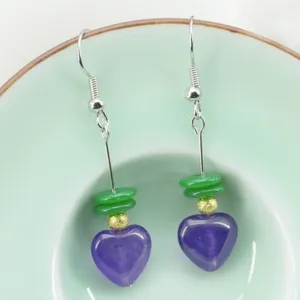 Dangle Earrings 12mm Heart Shape Purple Jades Chalcedony Drop With Abacus Green Resin Beads DIY Jewelry Making Design Women Girls Gift