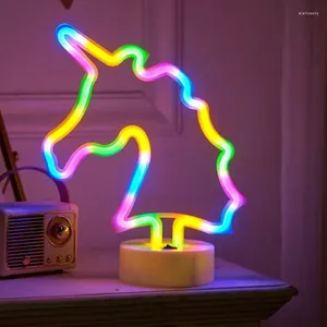 Nocne światła USB Neon Light W kształcie jednorożca Księżyc Flamingo Oświetlenie Dekorowanie ścienne LED na sypialnię weselną Pokój dla dzieci