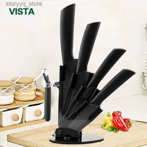 Kök knivar kök knivar keramiska knivar tillbehör set 3 paring 4 verktyg 5 skivning 6 kock kniv+hållare+peeler svart blad q240226