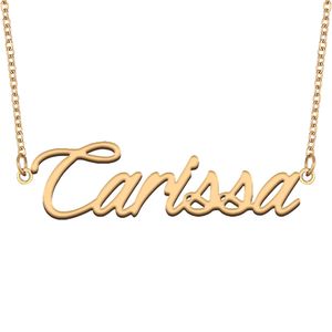 Carissa nome colar pingente para mulheres meninas presente de aniversário placa de identificação personalizada crianças melhores amigos jóias 18k banhado a ouro aço inoxidável