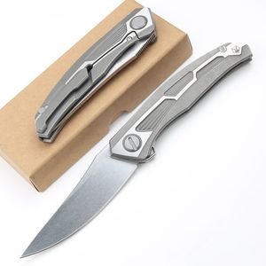 A2296 High End Flipper Faca Dobrável M390 Stone Wash Straight Point Blade CNC TC4 Titanium Alloy Handle Ball Bearing Washer EDC Pocket Canivetes