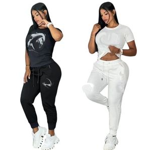 Kvinnors spårsättningar Luxury Brand Fashion Casual Sports Designer Sportwear 2-Piece T-Shirt Pants Designer Sports Suit Q6108