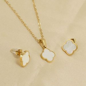 Stainless steel set gold titanium steel shell necklace earrings jewelry Q240226