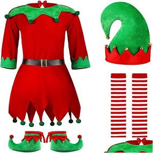 Комплекты одежды на Хэллоуин, Рождество, одежда для маленьких девочек, красный милый костюм Spirit Garten, шляпа и платья, носки, комплект из 4 предметов, дети Dhhze