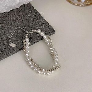 Bracciale con perle a doppio strato in argento sterling 925 per donna, ragazza, design, perline, gioielli coreani, con ciondolo a goccia