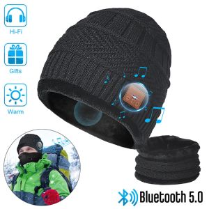Kulaklık/Kulaklık 2in1 Kablosuz Bluetooth Kulaklık Kış Sıcak Müzik Şapkası Yumuşak Eşarplı Açık Hava Dış Mekan Beanie Cap Destek Handfree Telefon İçin Çağrı