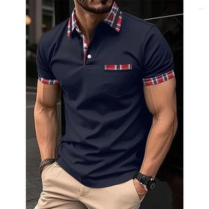Men's Polos Summer Men Casual Short-sleeved Polo Shirt Fashion Pocket Lapel Clothing Patchwork Color for Tees Tops