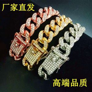 Hip Hop Trendsetter Cuban Chain Diamond Armband 13mm Full Diamond Mens and Womens Hiphop Gold Plated