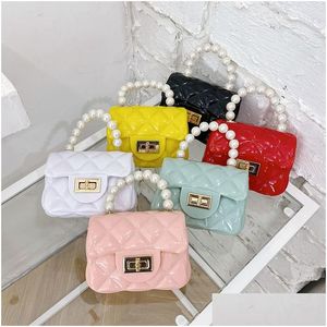 Purse Sweet Princess Accessories Kids Messenger Girls Fashion Korean Lovely Pearl Bag Wholesale Jelly Color Rubber Candy Bags Gift F Dhd3N