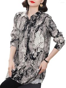 Camicette da donna 5XL Allentate Donna Primavera Estate Camicie sottili Lady Fashion Casual Manica lunga Turn-down Nero Bianco Stampa Blusas Top WY0508