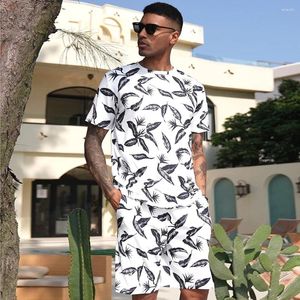 Fatos masculinos estilo havaiano camiseta e shorts terno 3d planta impressão para homens conjunto roupas verão praia férias