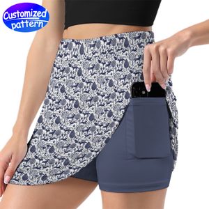 Bolso único antiderrapante personalizado Saia evasê lisa e confortável com bolso único primavera/verão/outono moda tudo 95% poliéster + 5% elastano 183g azul escuro