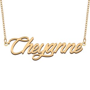 Cheyanne nome colar pingente para mulheres meninas presente de aniversário placa de identificação personalizada crianças melhores amigos jóias 18k banhado a ouro aço inoxidável