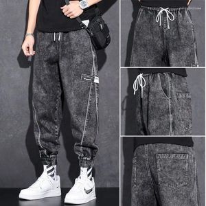 Men s jeans Lossa Elastic midja denim för mode casual våren arbetskläder fotbundna byxor med varumärkes baggy byxor