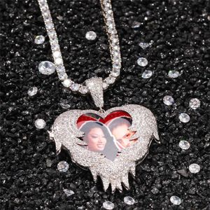 Hip Hop Iced Out Love Shape Flip Custom Po Pendant Personality Creativity DIY Necklace with Rope Chain192f