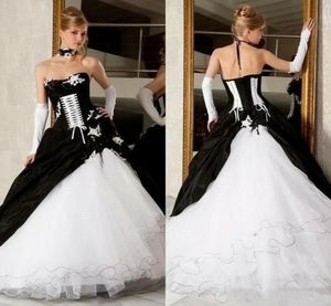 VINTAGE VISTORIAN Black and White Ball Bull Plus Size Gothic Wedding Dress Dress Bridal Bridal Corset Train Train Satin Satin D8525808