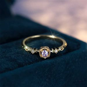 Band Rings Minimalist Set High Purple Zircon Twisted Cute Ring Fashion Gold Dainty Retro Bohemian Wedding Ring Womens Jewelry Gift J240226