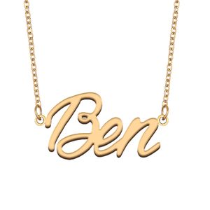 Ben Namenshalsketten-Anhänger für Frauen und Mädchen, Geburtstagsgeschenk, individuelles Namensschild, Kinder, beste Freunde, Schmuck, 18 Karat vergoldeter Edelstahl