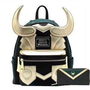 Loki Pu Leather Backpack Horn Travel Laptop Bag Schoolbags Students Adults Handbag Wallet Birthday Gifts2960