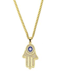 New Blue Evil Eye pendant necklaces Hamsa Hand of Fatima Charm Long Cuban chains For womenmen Hip Hop Fashion Jewelry5711444