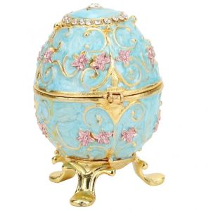 Miniatures Metal Enameled Painted Easter Egg Jewelry Box Ring Earring Necklace Storage Organizer Home Decoration Desktop Ornament Gifts