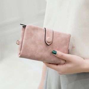 Plånböcker tri-fold korta kvinnor med mynt blixtlåsficka minimalistisk frostad mjuk läder damer pursar kvinnliga rosa små plånbok 2021268g
