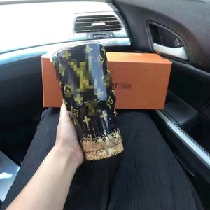 Designer insulated stainless steel double drinking cup classic logo printed portable water cup balck car cup home milk tea coffee insulated cup with gift box