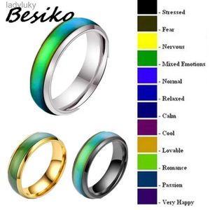 Solitaire Ring Besiko Magic Changing Color Rings rostfritt stål MOOD Känslan Känsla Temperaturring för kvinnor Män par ringar fina smycken 240226