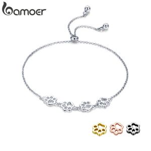 Braccialetti Bamoer Genuino argento sterling 925 carino impronte di animali braccialetto zampa di gatto braccialetto a catena regolabile per le donne regalo di compleanno SCB096