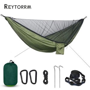 Lätt dubbel person Myggnät Hammock Easy Set upp 290*140 cm med 2 trädband bärbar hängmatta för camping resegård 240222