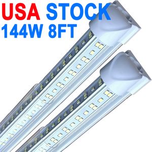 Shop LED de 8 pés leve, 144W 14400LM 6500K, Luzes de tubo de LED links de cobertura clara, iluminação T8 integrada em forma de LED, luzes de teto LED para workshops de garagem Crestech