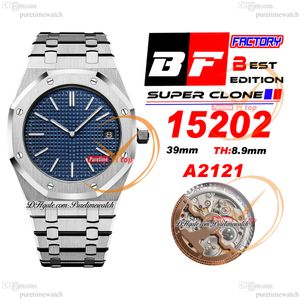 BF 1520 Jumbo Extra-Thin 39mm Blue Index Grande Tapisserie Dial Stick A2121 Automatisk herrklocka Rostfritt stål Armband Super Edition Puretimewatch Reloj Hombre