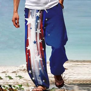 Calças masculinas menino vinco h vestuário homens bandeira americana patriótica para 4 de julho hippie harem baggy boho yoga