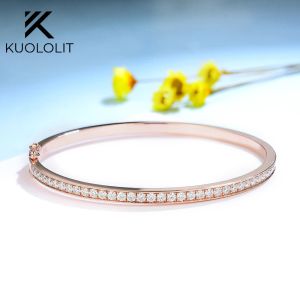 Bangles Kuololit Moissanit Kadınlar İçin Bileklik Katı 10K Gül Altın D VVS1 Oval Şeklin