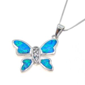 Pingente de opala de vida selvagem, joia de prata esterlina 925, opala de fogo azul, pingente de borboleta, joias femininas para presente 210524248w