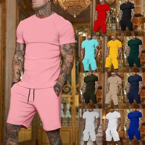 Tute da uomo 2 pezzi Set corti T-shirt e pantaloncini con maniche Tuta estiva Elegante Casual Tuta tinta unita Abiti sportivi quotidiani