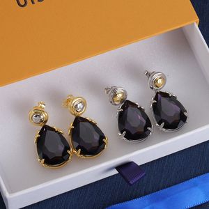 Med Box Stud New Fashion Ear Studs Purple Stone Luxury Drop Earrings Gold Silver Plated Women Bästa smycken för semester