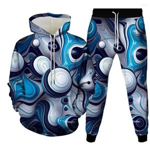 Tute da uomo Stampa 3D astratta Pantaloni casual da uomo Abiti Coppia Abiti Modello murale Felpe con cappuccio Pantaloni Set tuta uomo/donna