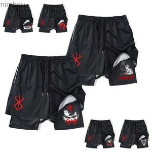 Herren-Shorts, Anime Berserk Guts, Laufshorts, Herren, Fitness, Fitnessstudio, Training, 2-in-1-Sportshorts, schnell trocknend, Training, Joggen, Doppeldeck, Sommer, 240226