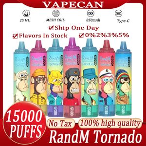 RandM Tornado 15000 15K Puffs 850mAh Type-C Charging 25ml Prefilled Pod With Battery Display 41 flavours 0%2%3%5% Air-Flow Control Better Use Experience RGB Light