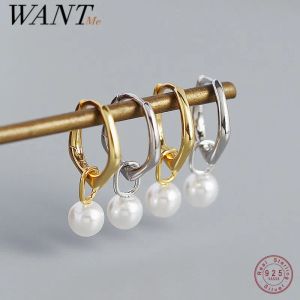 Colares Wantme 925 Sterling Silver Geometric Hoop Charm Pearl Pingente Brincos para Mulheres Moda Europeia Exquisite Party Jewelry