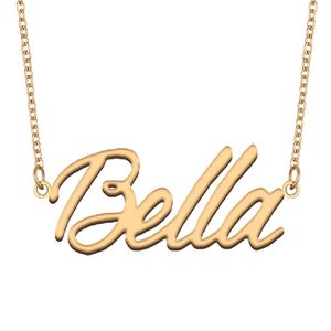 Collana con nome Bella Collana in oro con targhetta personalizzata in acciaio inossidabile personalizzata per donne, ragazze, regalo di compleanno per bambini, migliori amiche, gioielli placcati in oro 18 carati