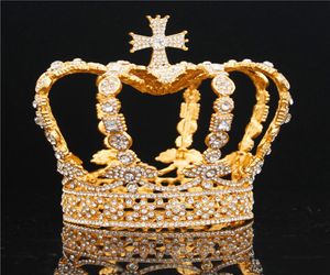 Coroa masculina barroca, coroa de casamento, rei real, tiara, vestido de casamento, festa de aniversário, acessórios de desempenho, diadema c190222014793222